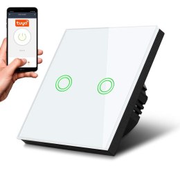 Włącznik dotykowy światła Maclean MCE714W podwójny, SMART, Tuya APP, szklany, biały z okrągłym podśw. przycisku, 86x86mm Maclean
