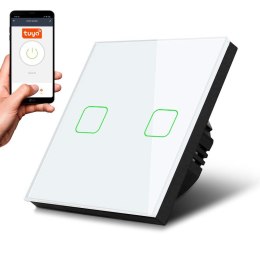 Włącznik światła dotykowy Maclean MCE717W podwójny, SMART, Tuya APP, szklany, biały z kwadratowym podśw. przycisku, 86x86mm Maclean