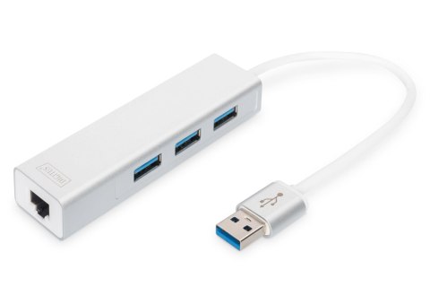 Hub/Koncentrator 3-portowy DIGITUS USB 3.0 SuperSpeed z Gigabit LAN adapter Digitus Hub/Koncentrator 3-portowy DIGITUS USB 3.0 SuperSpeed z Gigabit LAN adapter Digitus