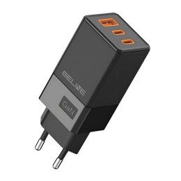 Ładowarka sieciowa Beline 65W GaN 2xUSB-C PD 3.0 + 1xUSB-A QC 3.0 bez kabla - czarna Beline