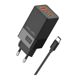 Ładowarka sieciowa Beline 65W GaN 2xUSB-C PD 3.0 + 1xUSB-A QC 3.0 +kabel USB-C - czarna Beline