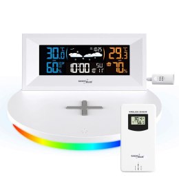 Stacja pogody GreenBlue GB213 bezprzewodowa z ładowarką bezprzewodową/indukcyjna zegar, alarm, kalendarz, czujnik zewnętrzy Greenblue