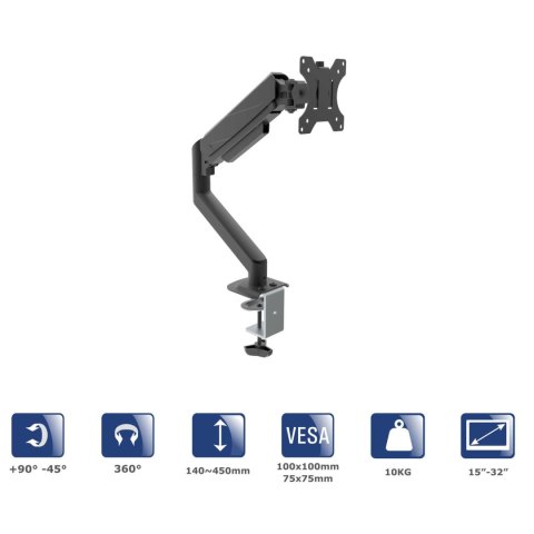 Uchwyt biurkowy do monitora Akyga AK-MB-05 regulowane ramię gazowe 10kg VESA 75x75mm / 100x100mm 15-32" AKYGA Uchwyt biurkowy do monitora Akyga AK-MB-05 regulowane ramię gazowe 10kg VESA 75x75mm / 100x100mm 15-32" AKYGA