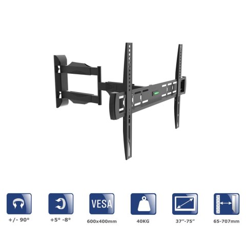Uchwyt do telewizora Akyga AK-MB11 regulowany wieszak +/-90° 40kg VESA 600x400mm 37-75" AKYGA Uchwyt do telewizora Akyga AK-MB11 regulowany wieszak +/-90° 40kg VESA 600x400mm 37-75" AKYGA