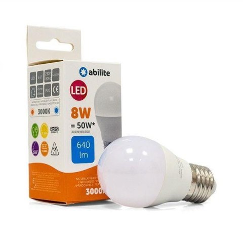 Żarówka LED Abilite kulka mleczna b.ciepła E27 8W/230V 640lm G45 Abilite Żarówka LED Abilite kulka mleczna b.ciepła E27 8W/230V 640lm G45 Abilite