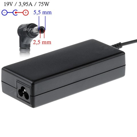 Zasilacz sieciowy Akyga AK-ND-02 do notebooka 19V/3,95A 75W 5.5x2.5 mm AKYGA Zasilacz sieciowy Akyga AK-ND-02 do notebooka 19V/3,95A 75W 5.5x2.5 mm AKYGA