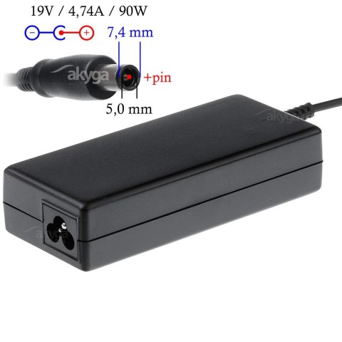 Zasilacz sieciowy Akyga AK-ND-04 do notebooka 19V/4,74A 90W 7.4x5.0mm + pin AKYGA Zasilacz sieciowy Akyga AK-ND-04 do notebooka 19V/4,74A 90W 7.4x5.0mm + pin AKYGA