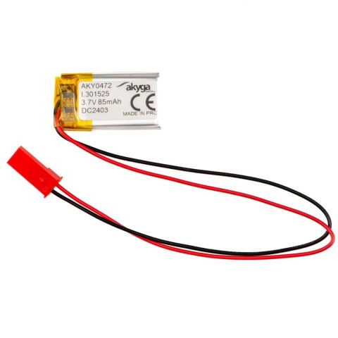 Akumulator litowo-polimerowy Akyga AKY0472 LP301525 Li-Po 3.7V/85mAh PCM złącze JST 2.54 2-Pin 150mm AKYGA Akumulator litowo-polimerowy Akyga AKY0472 LP301525 Li-Po 3.7V/85mAh PCM złącze JST 2.54 2-Pin 150mm AKYGA