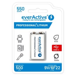 Akumulatorek everActive 6F22/9V Li-ion 550 mAh z USB TYP C Everactive