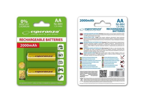 Akumulatorki AA Esperanza 2000mAh 2szt. żółte ESPERANZA Akumulatorki AA Esperanza 2000mAh 2szt. żółte ESPERANZA
