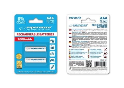 Akumulatorki AAA Esperanza 1000mAh 2szt. białe ESPERANZA Akumulatorki AAA Esperanza 1000mAh 2szt. białe ESPERANZA