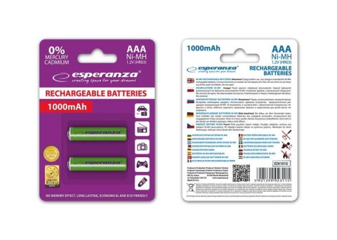 Akumulatorki AAA Esperanza 1000mAh 2szt. zielone ESPERANZA Akumulatorki AAA Esperanza 1000mAh 2szt. zielone ESPERANZA
