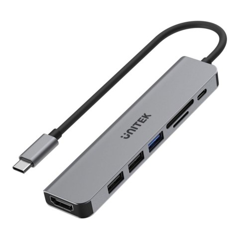 Hub USB-C Unitek H1118A 7w1, HDMI 4K, 3x USB-A, USB-C PD 100W, alu Unitek