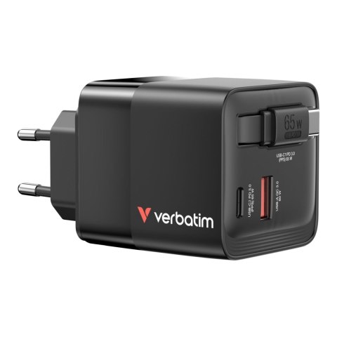 Ładowarka ścienna Verbatim GaN 65W 1xUSB-C PD 3.0 1xUSB-A QC 3.0 z kablem USB-C PD 65W Verbatim Ładowarka ścienna Verbatim GaN 65W 1xUSB-C PD 3.0 1xUSB-A QC 3.0 z kablem USB-C PD 65W Verbatim