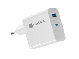 Ładowarka sieciowa, Ładowarka do laptopów Natec Ribera Gan 1x USB-A + 1x USB-C 65W biała Natec