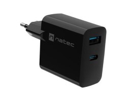 Ładowarka sieciowa, Ładowarka do laptopów Natec Ribera Gan 1x USB-A + 1x USB-C 65W czarna Natec