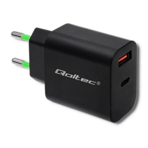 Ładowarka sieciowa Qoltec 18W | 5-12V | 1.5-3A | USB typ C PD | USB QC 3.0 | Czarna Qoltec