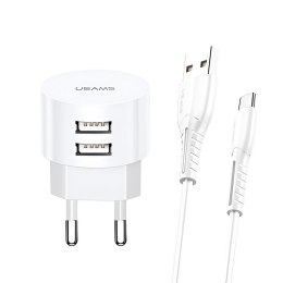 Ładowarka sieciowa Usams T20 2,1A 2xUSB+kabel USB-C - biała USAMS