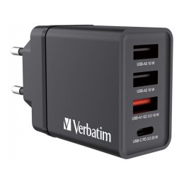 Ładowarka sieciowa Verbatim 1xUSB-C PD 20W 1xUSB-A QC 3.0 2xUSB-A 10W UE czarna Verbatim