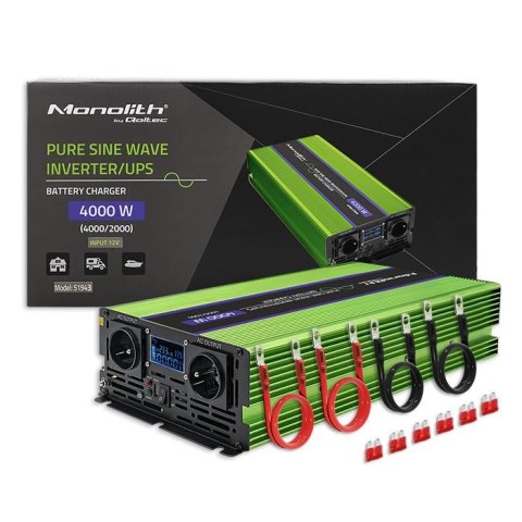 Przetwornica napięcia Qoltec Monolith | ładowanie baterii | UPS| 2000W | 4000W | 12V na 230V | Czysty Sinus | LCD Qoltec Przetwornica napięcia Qoltec Monolith | ładowanie baterii | UPS| 2000W | 4000W | 12V na 230V | Czysty Sinus | LCD Qoltec