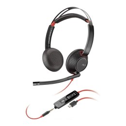 Słuchawki z mikrofonem Poly Blackwire 5220 Stereo USB-C Headset + 3,5mm jack + adapter USB-C/A Poly