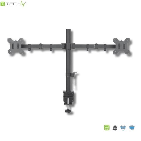 Uchwyt biurkowy Techly 13"-27", 2x10kg na 2 monitory, obrotowy Techly Uchwyt biurkowy Techly 13"-27", 2x10kg na 2 monitory, obrotowy Techly