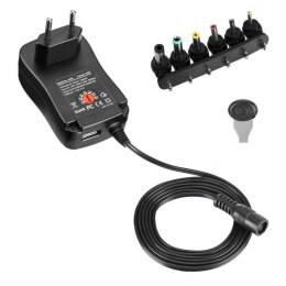 Zasilacz sieciowy Techly Uniwersalny Regulowany 3-12V 1A 12W USB 5V 2.1A Techly