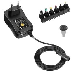 Zasilacz sieciowy Techly Uniwersalny Regulowany 3-12V 2.25A 27W USB 5V 1A Techly