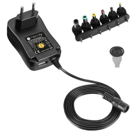 Zasilacz sieciowy Techly Uniwersalny Regulowany 3-12V 2.25A 27W USB 5V 1A Techly