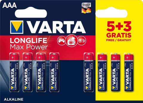 Baterie VARTA LONGLIFE MAX POWER AAA 1.5V 8 (5+3) szt Varta Baterie Baterie VARTA LONGLIFE MAX POWER AAA 1.5V 8 (5+3) szt Varta Baterie