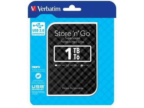 Dysk zewnętrzny Verbatim 1TB Store 'n' Go 2.5" 5400 USB 3.0 czarny Verbatim Dysk zewnętrzny Verbatim 1TB Store 'n' Go 2.5" 5400 USB 3.0 czarny Verbatim