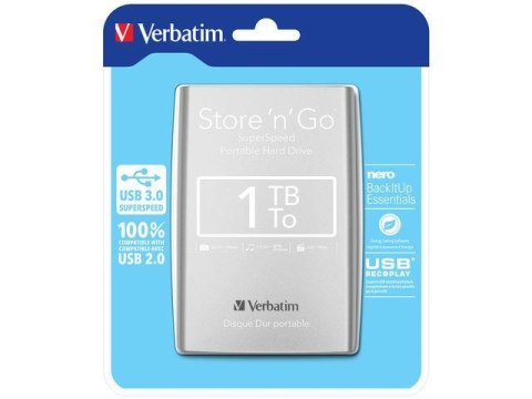 Dysk zewnętrzny Verbatim 1TB Store 'n' Go 2.5" srebrny USB 3.0 Verbatim Dysk zewnętrzny Verbatim 1TB Store 'n' Go 2.5" srebrny USB 3.0 Verbatim
