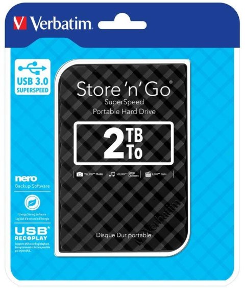 Dysk zewnętrzny Verbatim 2TB Store 'n' Go 2.5" 5400 USB 3.1 czarny Verbatim Dysk zewnętrzny Verbatim 2TB Store 'n' Go 2.5" 5400 USB 3.1 czarny Verbatim