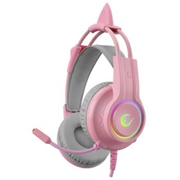 Słuchawki przewodowe z mikrofonem Rampage RM-K91 X-CATTY 7.1 RGB, różowe Rampage