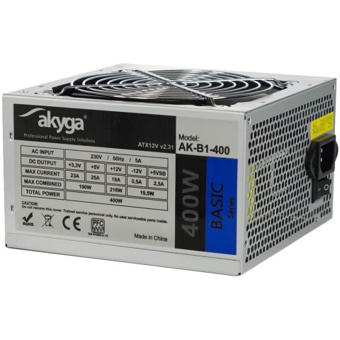 Zasilacz ATX 400W Akyga Basic AK-B1-400 Fan12cm P4 3xSATA AKYGA Zasilacz ATX 400W Akyga Basic AK-B1-400 Fan12cm P4 3xSATA AKYGA