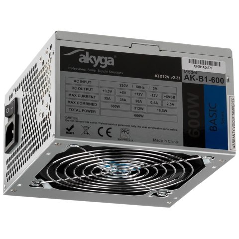 Zasilacz ATX 600W Akyga Basic AK-B1-600 Fan12cm P4 4xSATA PCI-E AKYGA Zasilacz ATX 600W Akyga Basic AK-B1-600 Fan12cm P4 4xSATA PCI-E AKYGA