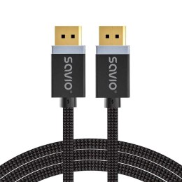 Kabel DisplayPort v1.4 Savio CL-176 (M/M), 8K, 3m, miedź, bawełniany oplot, czarny Savio