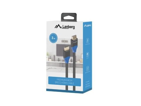 Kabel HDMI Lanberg M/M v2.0 4K pełna miedź 3m czarny Box LANBERG Kabel HDMI Lanberg M/M v2.0 4K pełna miedź 3m czarny Box LANBERG