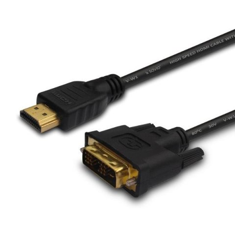 Kabel HDMI Savio CL-10 19pin męski - DVI-D 18+1 męski 1,5m, czarny, złote koń Savio Kabel HDMI Savio CL-10 19pin męski - DVI-D 18+1 męski 1,5m, czarny, złote koń Savio