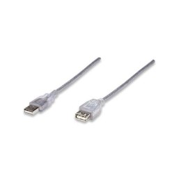 Kabel Manhattan USB 2.0 A-A M/F, 1,8m, srebrny Manhattan