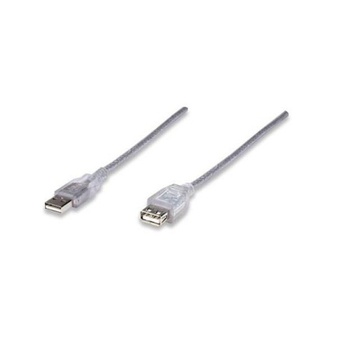 Kabel Manhattan USB 2.0 A-A M/F, 1,8m, srebrny Manhattan Kabel Manhattan USB 2.0 A-A M/F, 1,8m, srebrny Manhattan