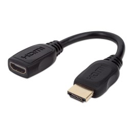Kabel / Przedłużacz Manhattan HDMI-HDMI M/F Ethernet 4K*60Hz 0,2m, czarny Manhattan
