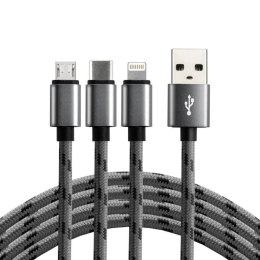 Kabel USB-C, Lightning, micro USB 3w1 everActive CBB-1.2MCI 1,2m szary Everactive