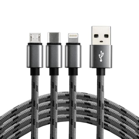 Kabel USB-C, Lightning, micro USB 3w1 everActive CBB-1.2MCI 1,2m szary Everactive Kabel USB-C, Lightning, micro USB 3w1 everActive CBB-1.2MCI 1,2m szary Everactive