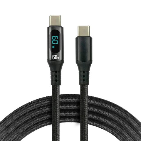 Kabel USB-C -> USB-C everActive CBB-1PDL 1m 60W wbudowany wyświetlacz czarny Everactive Kabel USB-C -> USB-C everActive CBB-1PDL 1m 60W wbudowany wyświetlacz czarny Everactive