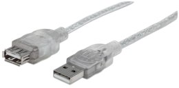 Kabel USB Manhattan USB 2.0 A-A M/F, 3m, srebrny Manhattan
