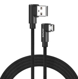 Kabel USB SAVIO CL-161, USB A (M) - Micro USB (M), 1m, kątowy, dwustronny, oplot nylonowy Savio