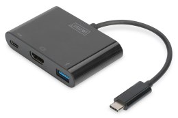 Kabel adapter DIGITUS 3w1 HDMI 4K 30Hz UHD 1xUSB Typ C PD 1xUSB A na USB 3.1 Typ C czarny Digitus