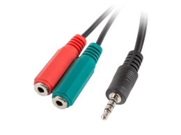 Kabel adapter Lanberg Minijack 3,5mm 4-pin (M) -> 2x Minijack 3,5mm 3-pin (F) (słuchawki + mikrofon) 0,2m czarny LANBERG