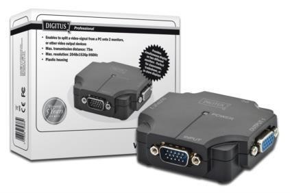 Mini Splitter VGA DIGITUS DS-41120-1 2-portowy, 350MHz 1920x1080p FHD Digitus Mini Splitter VGA DIGITUS DS-41120-1 2-portowy, 350MHz 1920x1080p FHD Digitus